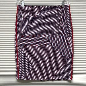 1 State Red White Blue Geometric Patchwork Retro  Print Pencil Skirt